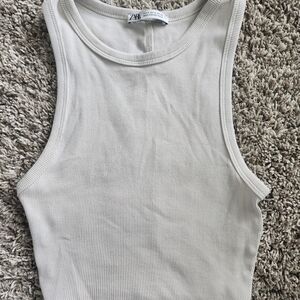 Zara Women's Off-White Ribbed Tank Top